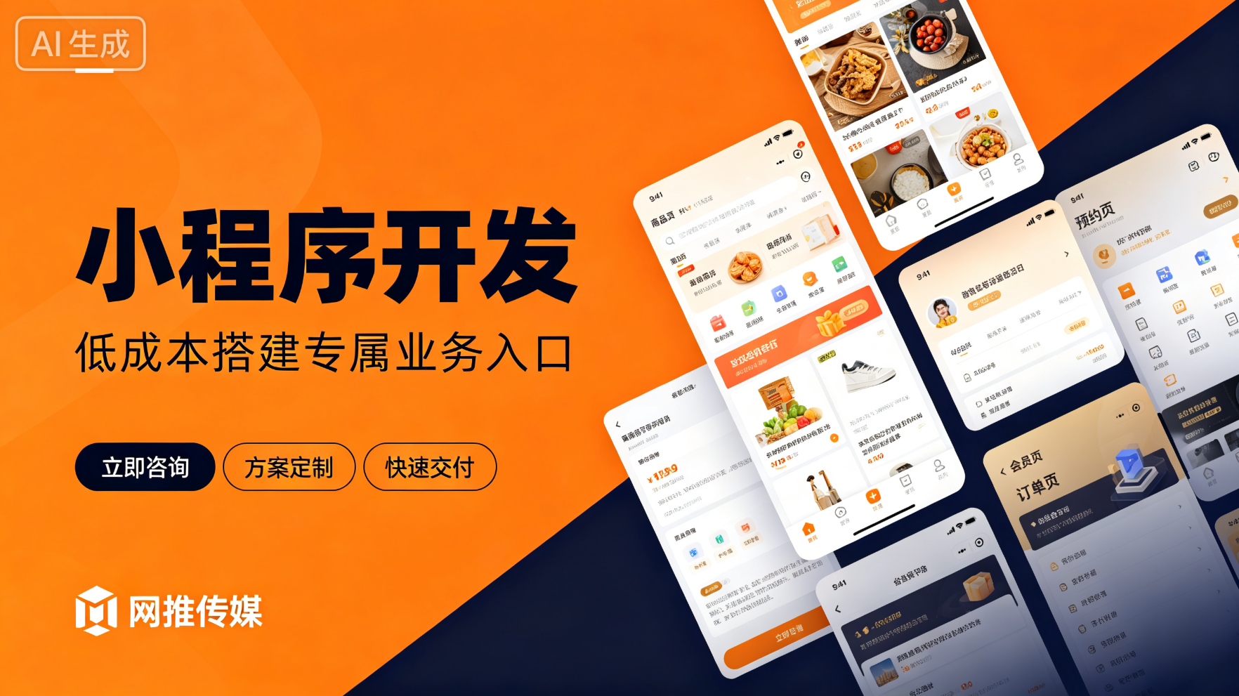微信小程序界面设计示意图，展示商品浏览与下单功能