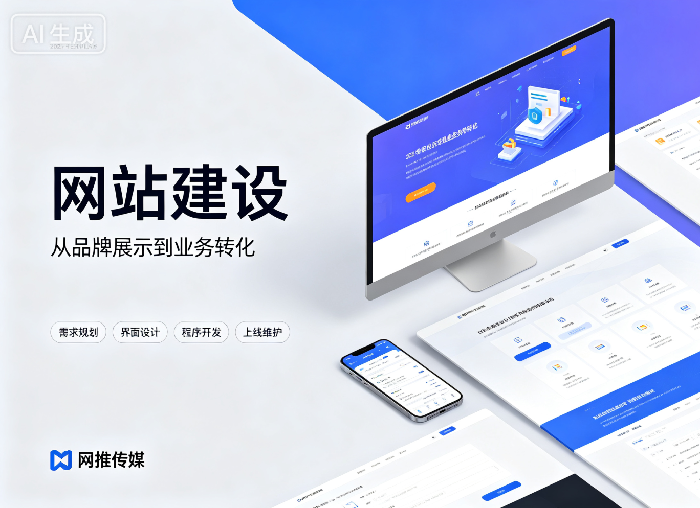 响应式企业网站设计效果图，展示电脑与手机端适配